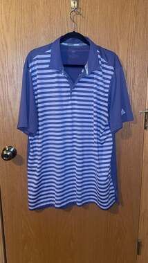 Adidas Ultimate365 Heather Striped Golf Polo Shirt Purple Mens Size XL